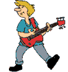 Animated guitar player moving around playing guitar