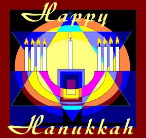 Happy Hanukkah clip art banner with Menorah and lighted candles