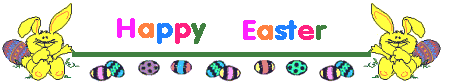 Moving animated Happy Easter banner with bunnies and Easter Eggs