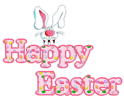 Moving animated Happy Easter banner with Easter Bunny looking bored