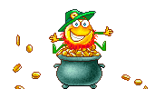 Happy Leprechaun Emoticon with pot of gold