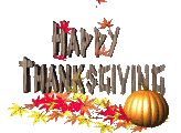 Happy Thanksgiving animated banner with a pumpkin and falling leaves