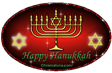 Sparkling Happy Hanukkah gif animation with Menorah celebrating the Festival of Lights