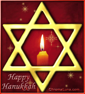 Happy Hanukkah animation with Shield of David and a single lit candle in the center