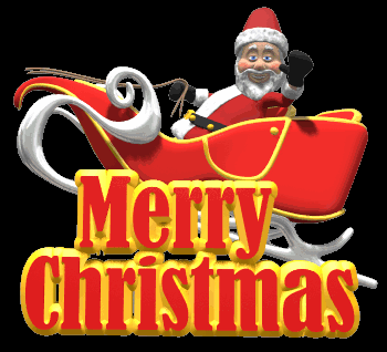 Ho Ho Ho Merry Christmas to all and to all a good night, animated gif of Santa Clause in his sleigh waving to you