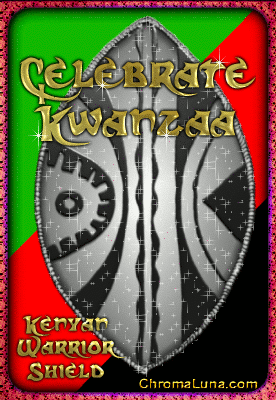 "Celebrate Kwanzaa" Sparkling animation with Kenyan Warrior Shield  