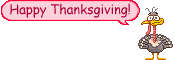 Animated cartoon turkey gobbles Happy Thanksgiving