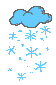 Clip art picture of snowflakes falling from a small little animated cloud