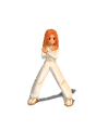 Redheaded girl dressed in white pants and top dancing