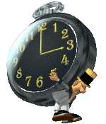Animated man carrying a huge pocket watch on his back