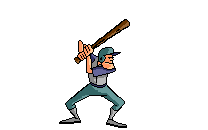 Moving animated baseball batter swinging bat