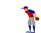 Moving animated baseball pitcher pitching ball