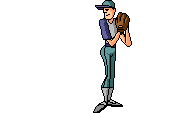 Moving animated baseball pitcher winding up to pitch ball