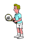 Moving animated gif picture of little clip art tennis-player