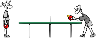Moving animated picture of cartoon guys playing ping pong