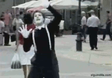 Moving animated picture of jogger running into mimes invisible wall