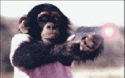 Moving animated picture of monkey shooting a gun