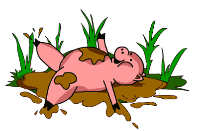 Moving animated picture of pig in the mud