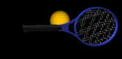 Moving animated picture of spinning tennis racquet hitting ball