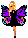 Moving image fairy in black dress flapping wings slowly gif animation