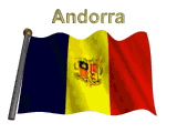 Andorra flag flapping on flag pole with word "Andorra" spinning over animation