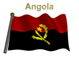 Angola flag flapping on flag pole with word "Antigua and Barbuda" spinning over animation