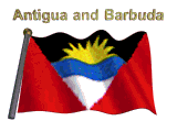 Antigua and Barbuda flag flapping on flag pole with word "Antigua and Barbuda" spinning over animation