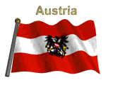 Austria flag flapping on flag pole with word "Austria" spinning over animation