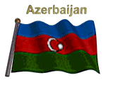 Azerbaijan flag flapping on flag pole with word "Azerbaijan" spinning over animation