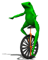 Moving picture frog on unicycle animated gif