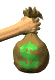 Gif animation of a hand shaking and waving a bag full of money in front of you