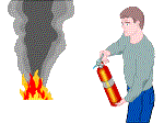 Moving picture man extinguishing fire animated gif