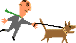 Moving animation of a man walking his dog