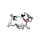 Animated gif picture of a spotted dog running along 