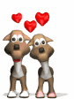 Animated picture of two cute little puppy dogs waiting to lick you and kiss you