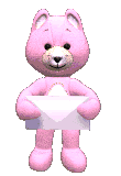 Pink animated teddybear wishing a Happy Biirthday