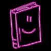 Purple flashing animated neon picture of smiling book