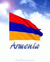 Realistic animated waving Armenia flag in sky with sun and cloud