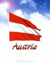 Realistic animated waving Austria flag in sky with sun and cloud