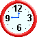 Red animated wall clock with hands moving