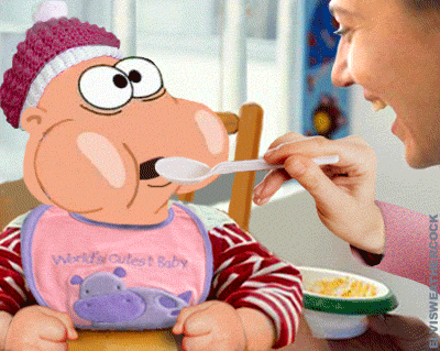 Moving animation of a caring mother feeding a very hungry baby An Elvis Weathercock original animated gif