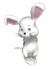 Shy animated Easter Bunny with colored Easter Egg behind his back