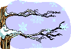 Clip art scene of snow gently falling on a tree branch in the winter