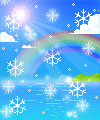 Animated clip art of snow flake crystals falling from the sky