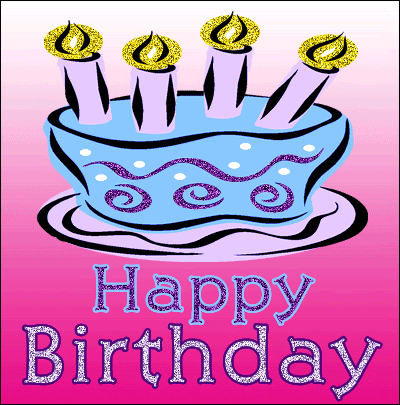 Cool blue sparkling Happy Birthday Cake animation on hot pink background