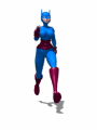 Running superhero woman in blue pants