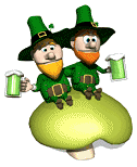 Two drunk leprechauns sitting on mushroom