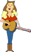 Moving animated girl playing her guitar and singing a song
