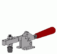 Clip art animation of a manual horizontal toggle clamp commonly used as a work piece holder in manufacturing and metalwork 