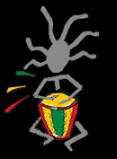 Artsy moving clip art image of a person playing bongo drum